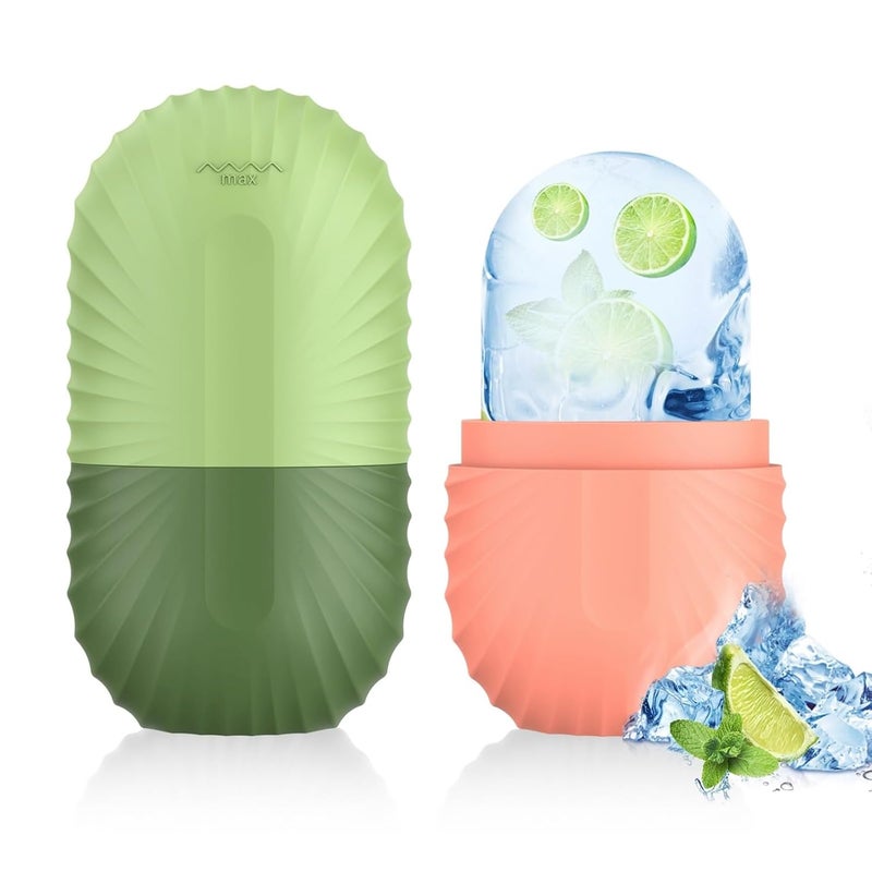 ZPU 2pcs Ice Roller for Face and Eye, Silicone Ice Facial Roller Ice Holder, Face Ice Mold Skin Care, Face Icers Reusable Ice Cube Roller for Shrink Pores Anti Wrinkle Reduce Puffiness, Pink Green - Image 1